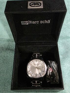 Marc Ecko Men’s Silver-Tone Crystal Accent Watch With Stainless Steel Bracelet